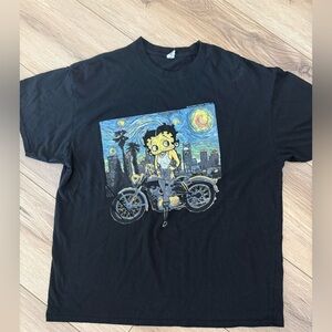 Betty Boop Starry Night Motorcycle Graphic Tee | XL | Black Retro Streetwear